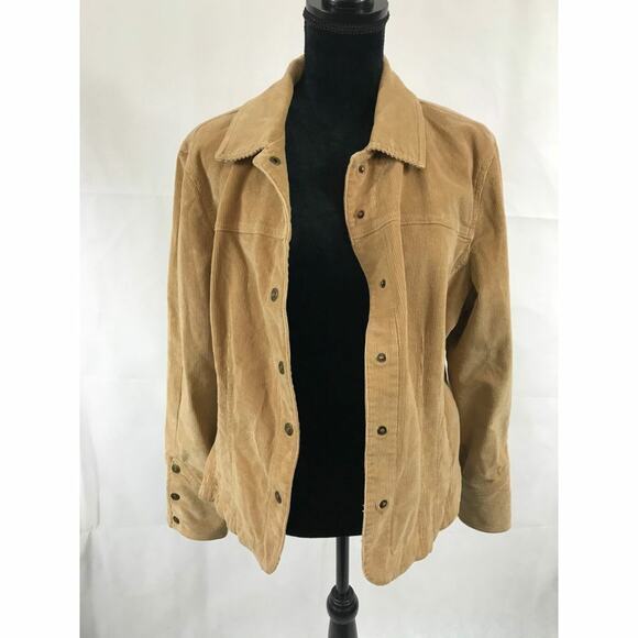 Corduroy Womens Tan Jacket AMI Snap Closer‎ Pockets Brown Size Large Goblincore - Picture 7 of 9